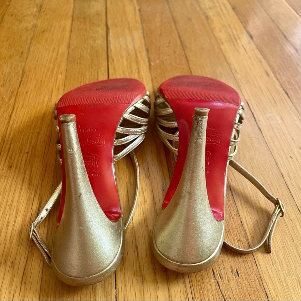Christian Louboutin Gold Strappy Disco Heels - Picture 5 of 10